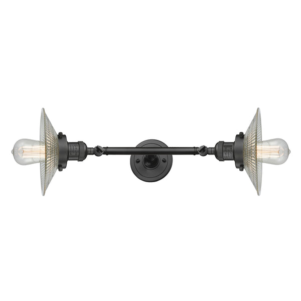 Halophane Bath Vanity Light shown in the Oil Rubbed Bronze finish with a Clear Halophane shade