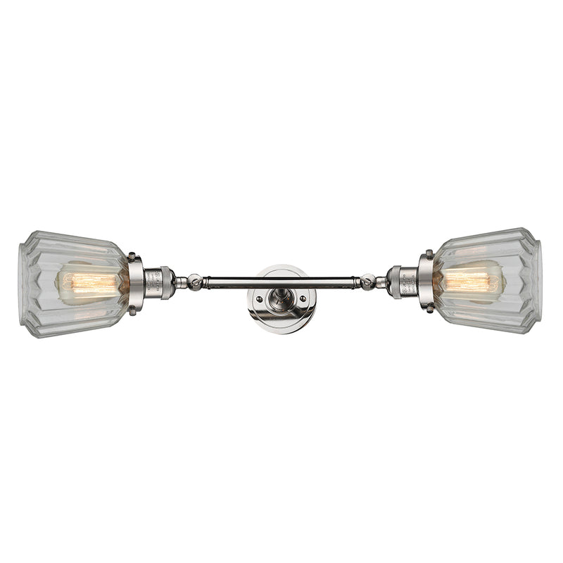 Chatham Bath Vanity Light shown in the Polished Nickel finish with a Clear shade