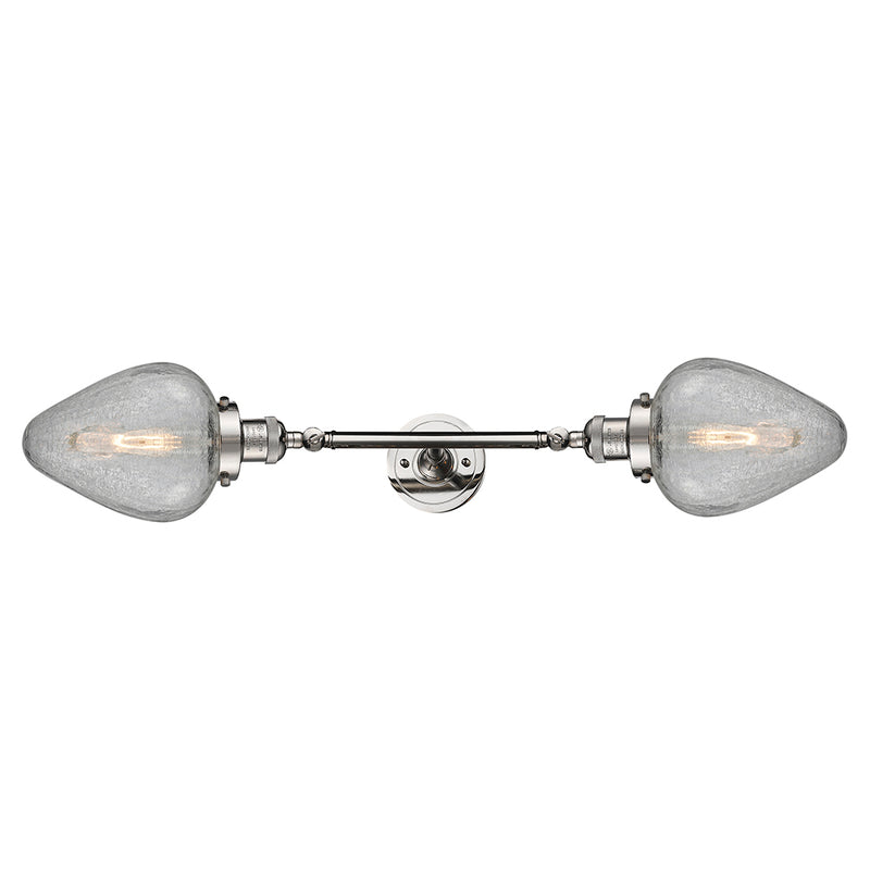 Geneseo Bath Vanity Light shown in the Polished Nickel finish with a Clear Crackled shade