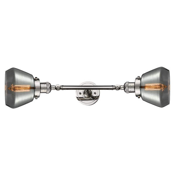 Fulton Bath Vanity Light shown in the Polished Nickel finish with a Plated Smoke shade