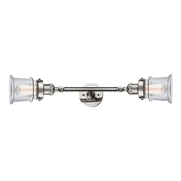 Canton Bath Vanity Light shown in the Polished Nickel finish with a Clear shade