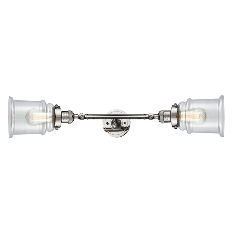 Canton Bath Vanity Light shown in the Polished Nickel finish with a Clear shade