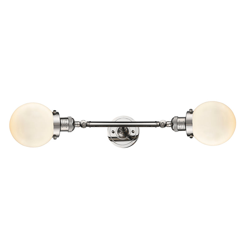 Beacon Bath Vanity Light shown in the Polished Nickel finish with a Matte White shade