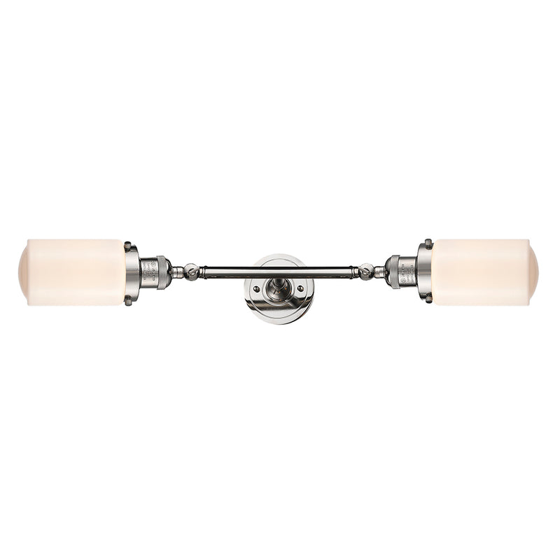 Dover Bath Vanity Light shown in the Polished Nickel finish with a Matte White shade