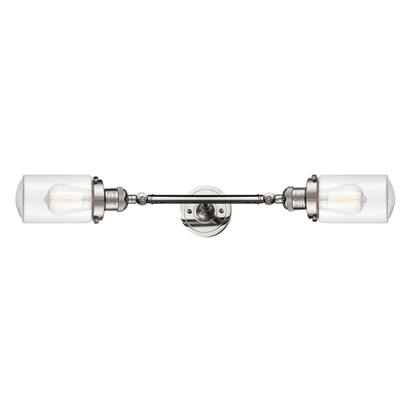 Dover Bath Vanity Light shown in the Polished Nickel finish with a Clear shade