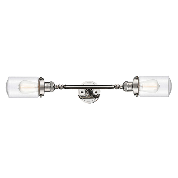 Dover Bath Vanity Light shown in the Polished Nickel finish with a Seedy shade