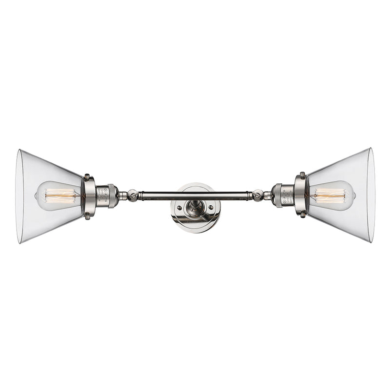 Cone Bath Vanity Light shown in the Polished Nickel finish with a Clear shade