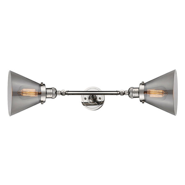 Cone Bath Vanity Light shown in the Polished Nickel finish with a Plated Smoke shade