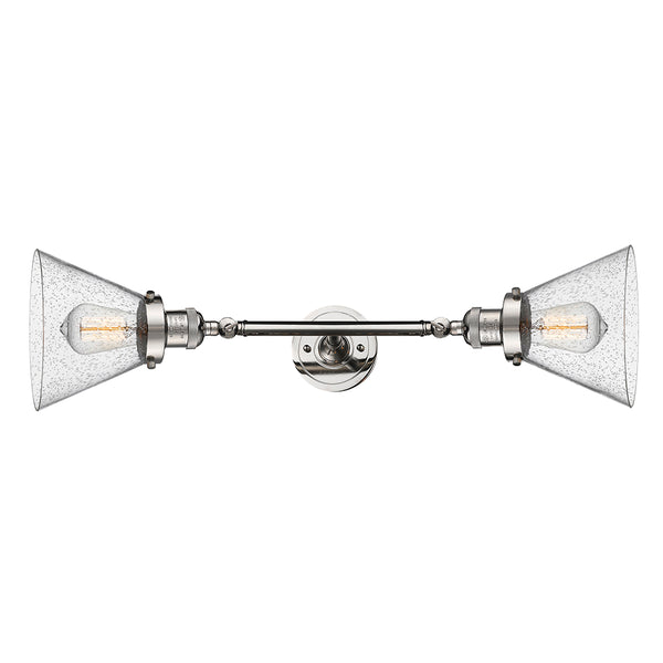 Cone Bath Vanity Light shown in the Polished Nickel finish with a Seedy shade