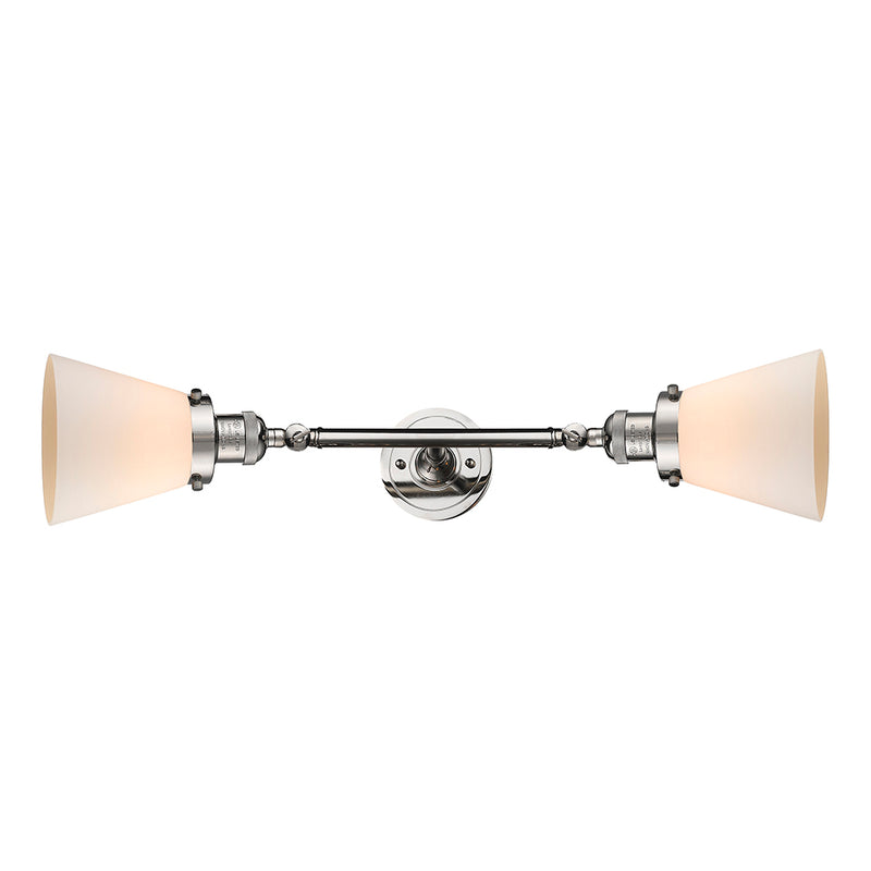 Cone Bath Vanity Light shown in the Polished Nickel finish with a Matte White shade