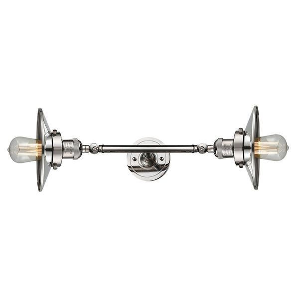 Railroad Bath Vanity Light shown in the Polished Nickel finish with a Polished Nickel shade