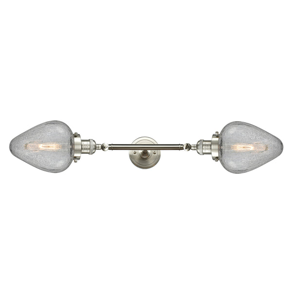 Geneseo Bath Vanity Light shown in the Brushed Satin Nickel finish with a Clear Crackled shade