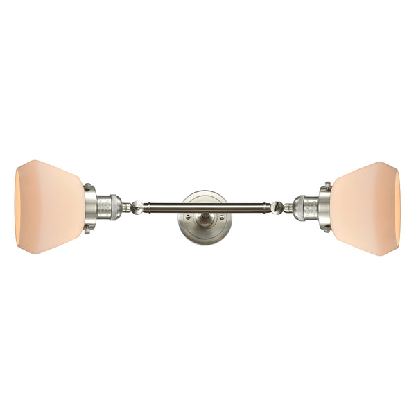 Fulton Bath Vanity Light shown in the Brushed Satin Nickel finish with a Matte White shade