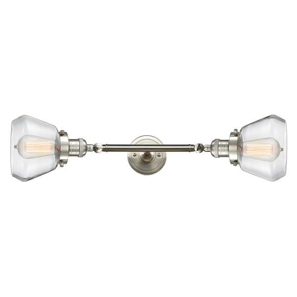 Fulton Bath Vanity Light shown in the Brushed Satin Nickel finish with a Clear shade