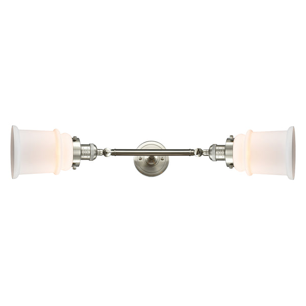 Canton Bath Vanity Light shown in the Brushed Satin Nickel finish with a Matte White shade