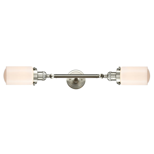 Dover Bath Vanity Light shown in the Brushed Satin Nickel finish with a Matte White shade