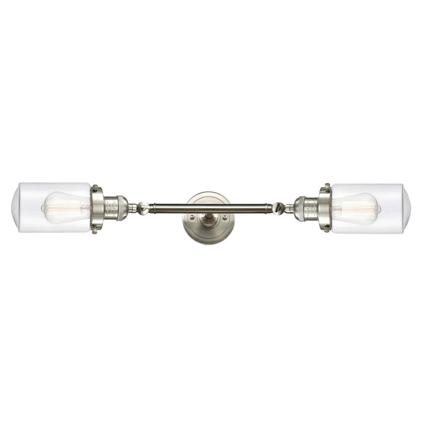Dover Bath Vanity Light shown in the Brushed Satin Nickel finish with a Clear shade