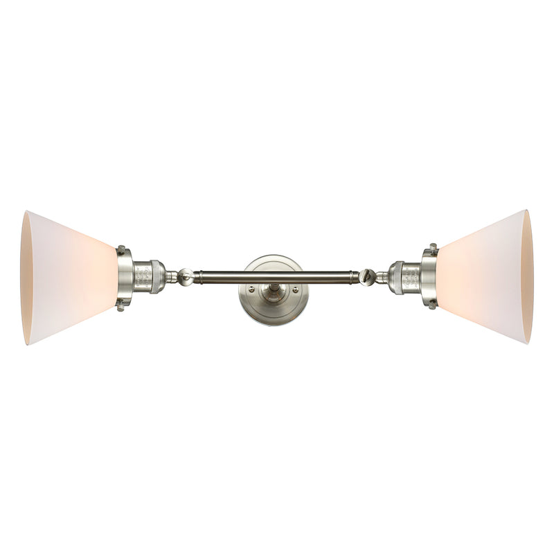 Cone Bath Vanity Light shown in the Brushed Satin Nickel finish with a Matte White shade