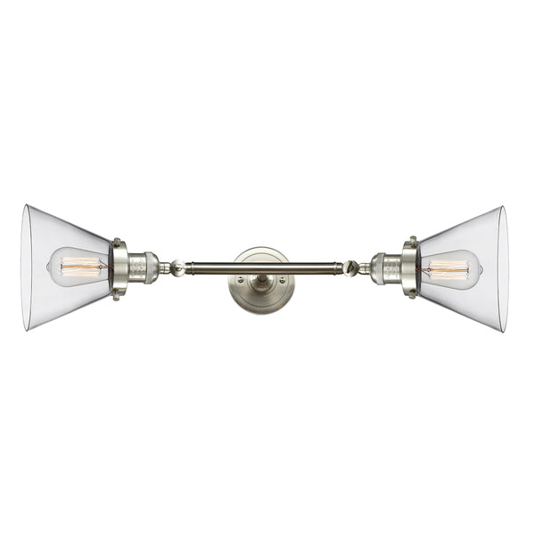 Cone Bath Vanity Light shown in the Brushed Satin Nickel finish with a Clear shade