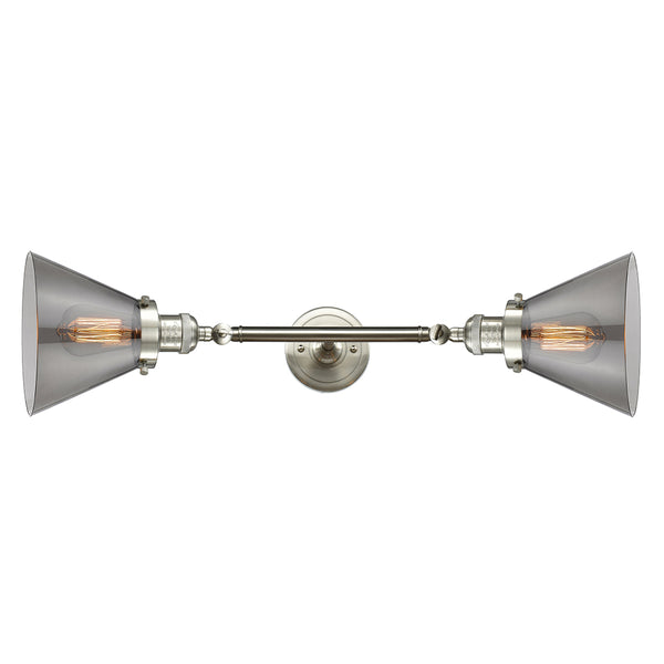 Cone Bath Vanity Light shown in the Brushed Satin Nickel finish with a Plated Smoke shade