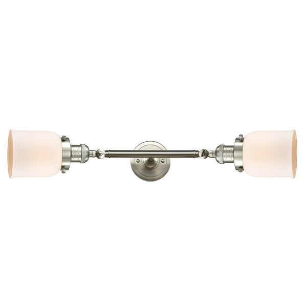 Bell Bath Vanity Light shown in the Brushed Satin Nickel finish with a Matte White shade