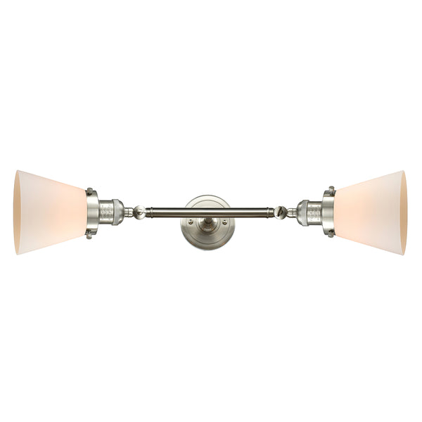 Cone Bath Vanity Light shown in the Brushed Satin Nickel finish with a Matte White shade