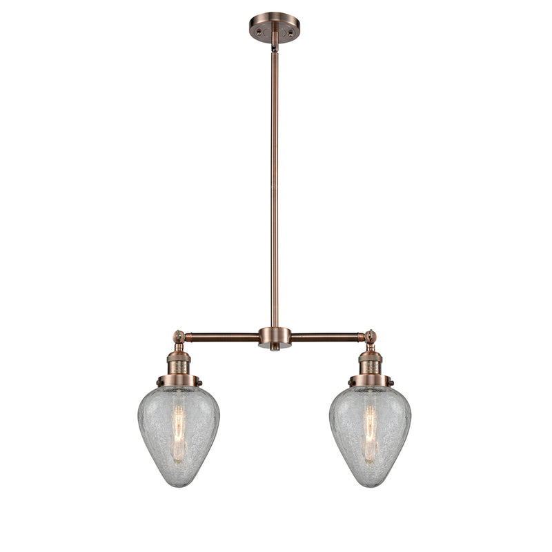 Geneseo Island Light shown in the Antique Copper finish with a Clear Crackled shade