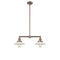 Halophane Island Light shown in the Antique Copper finish with a Matte White Halophane shade