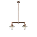 Halophane Island Light shown in the Antique Copper finish with a Clear Halophane shade