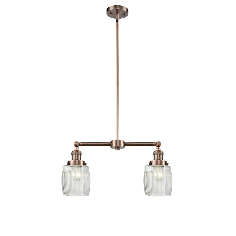 Colton Island Light shown in the Antique Copper finish with a Clear Halophane shade