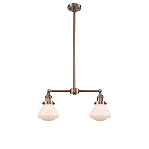 Olean Island Light shown in the Antique Copper finish with a Matte White shade