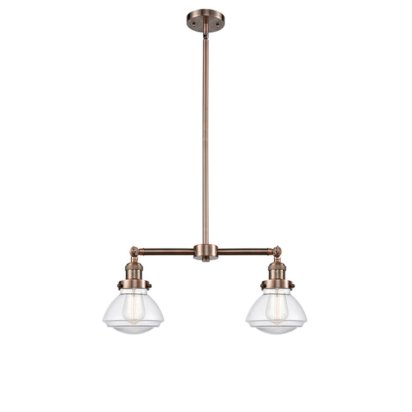 Olean Island Light shown in the Antique Copper finish with a Clear shade