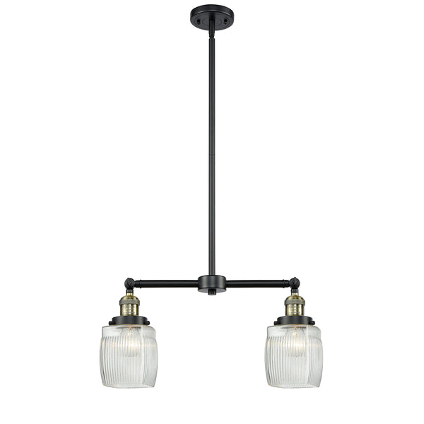 Colton Island Light shown in the Black Antique Brass finish with a Clear Halophane shade