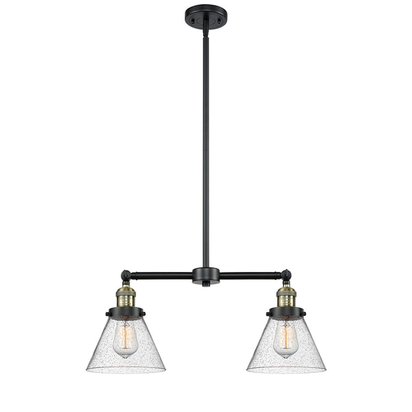 Cone Island Light shown in the Black Antique Brass finish with a Seedy shade