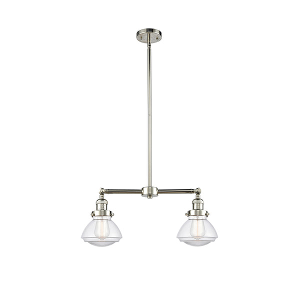 Olean Island Light shown in the Polished Nickel finish with a Clear shade