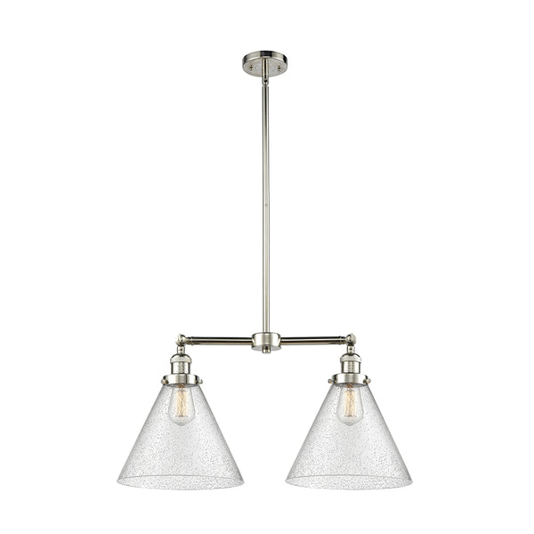 Cone Island Light shown in the Polished Nickel finish with a Seedy shade