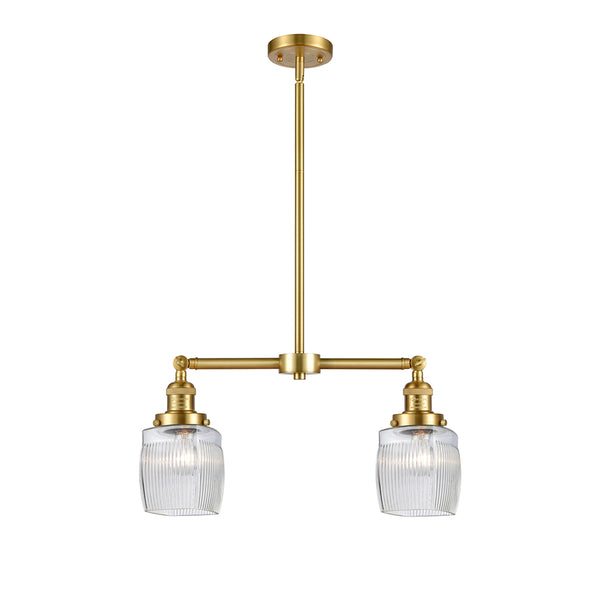 Colton Island Light shown in the Satin Gold finish with a Clear Halophane shade