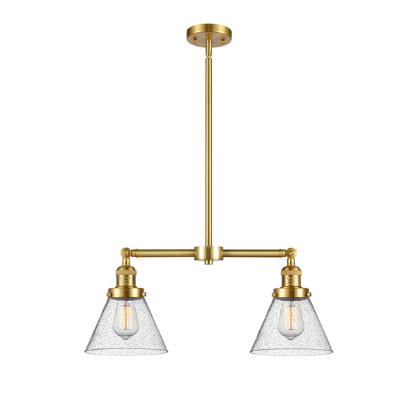 Cone Island Light shown in the Satin Gold finish with a Seedy shade