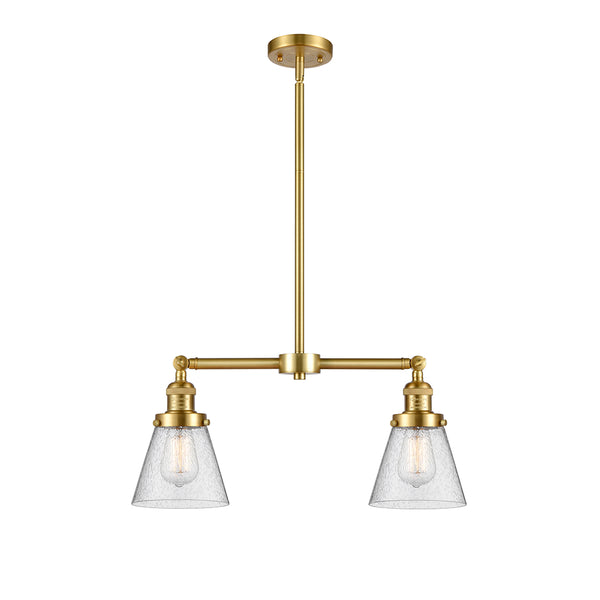 Cone Island Light shown in the Satin Gold finish with a Seedy shade