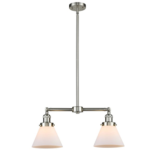 Cone Island Light shown in the Brushed Satin Nickel finish with a Matte White shade