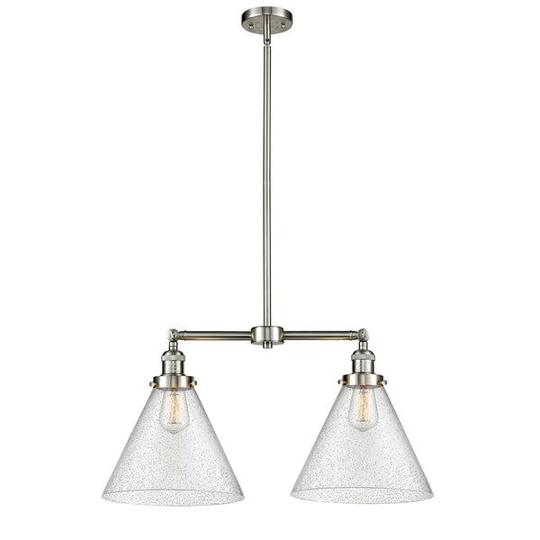 Cone Island Light shown in the Brushed Satin Nickel finish with a Seedy shade