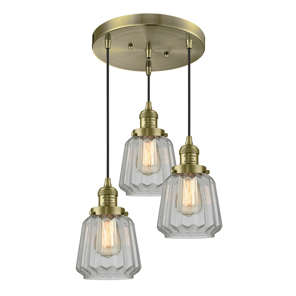 Chatham Multi-Pendant shown in the Antique Brass finish with a Clear shade