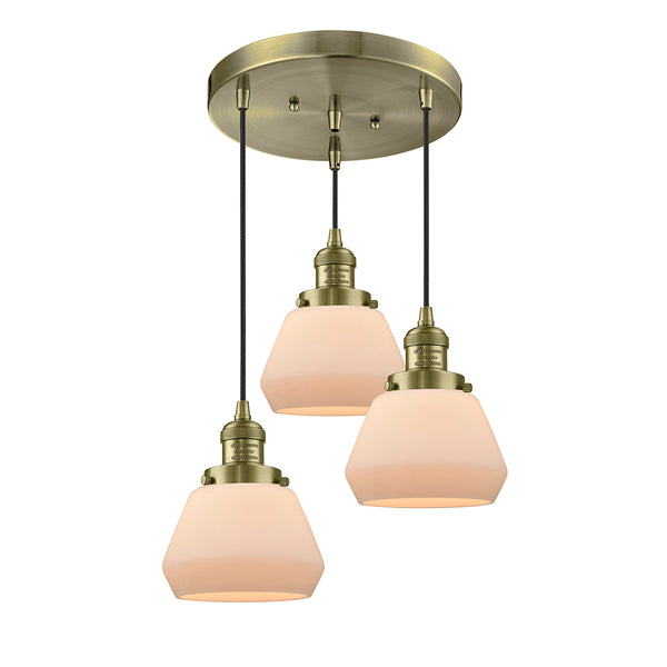 Fulton Multi-Pendant shown in the Antique Brass finish with a Matte White shade