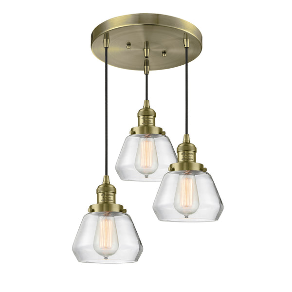 Fulton Multi-Pendant shown in the Antique Brass finish with a Clear shade