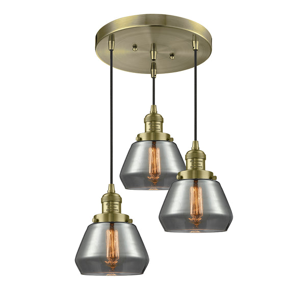 Fulton Multi-Pendant shown in the Antique Brass finish with a Plated Smoke shade