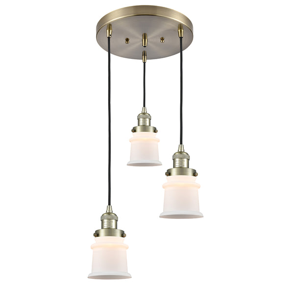 Canton Multi-Pendant shown in the Antique Brass finish with a Matte White shade