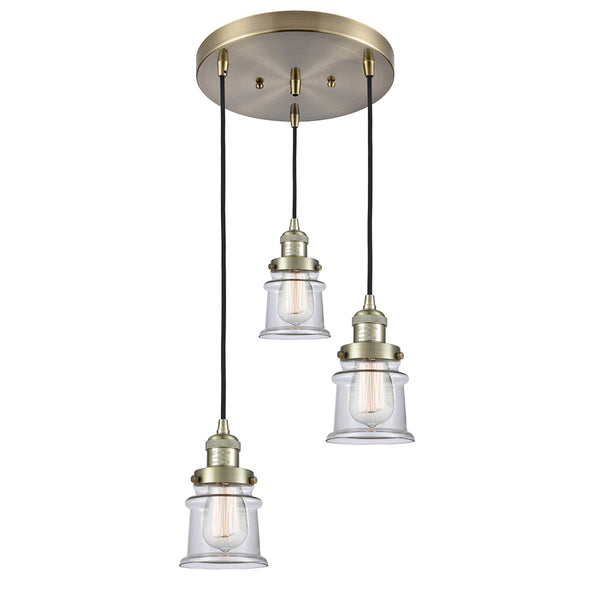 Canton Multi-Pendant shown in the Antique Brass finish with a Clear shade