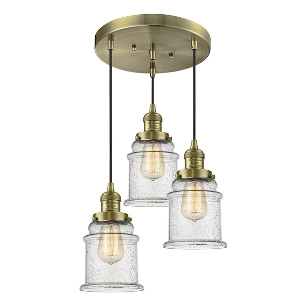 Canton Multi-Pendant shown in the Antique Brass finish with a Seedy shade