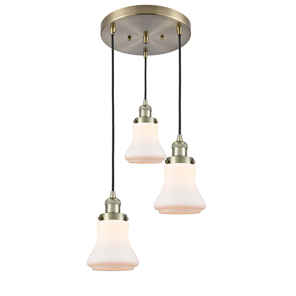 Bellmont Multi-Pendant shown in the Antique Brass finish with a Matte White shade