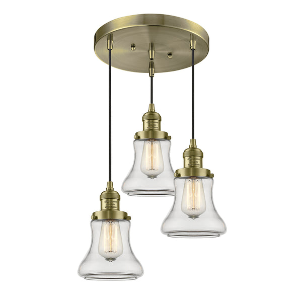 Bellmont Multi-Pendant shown in the Antique Brass finish with a Clear shade